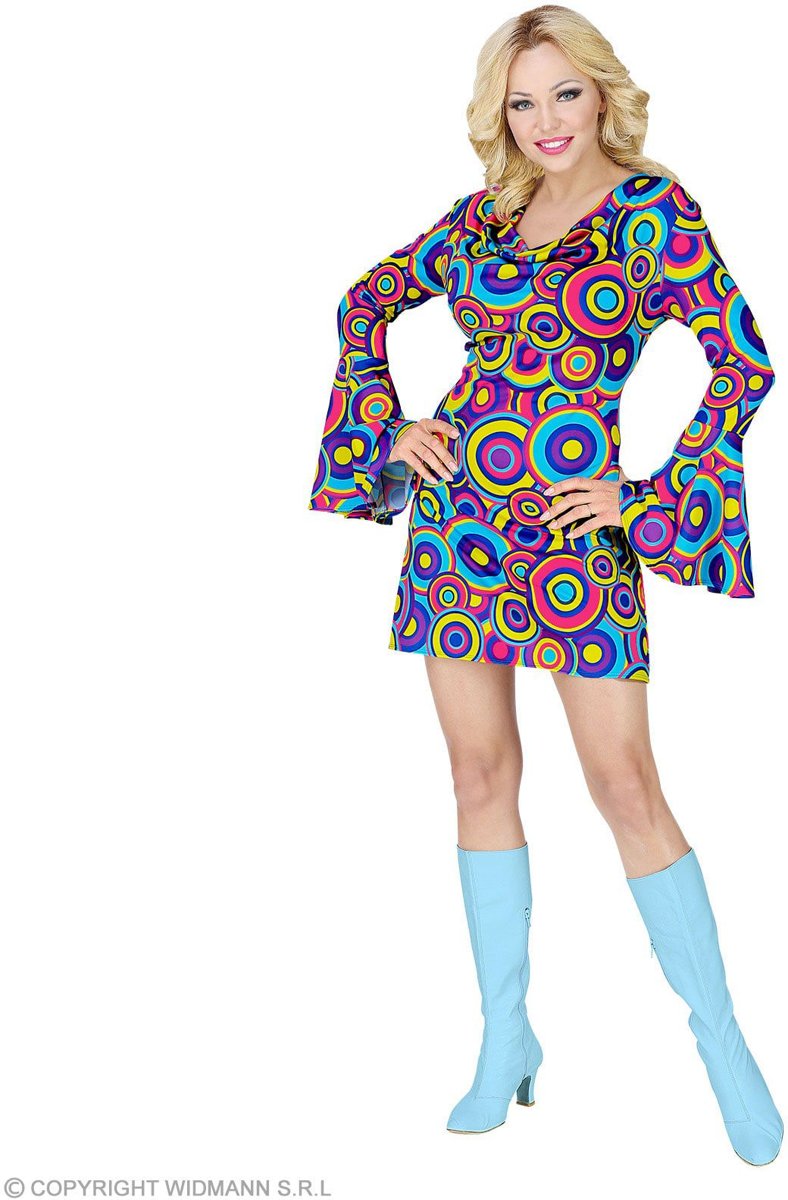 Hippie Kostuum | Blauwe Bellen Bubbels Jaren 70 | Vrouw | Small | Carnaval kostuum | Verkleedkleding